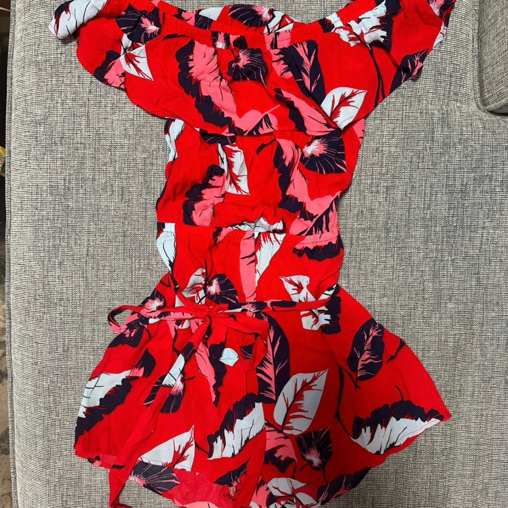 Express Red Floral Jumpsuit